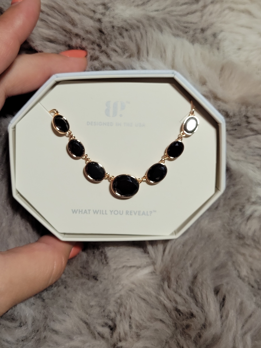 Rose Gold-Plated Black Stone Necklace by Unknown Brand